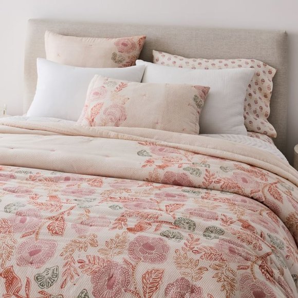 West Elm Other - West Elm Floral Block Print Quilt & Shams Terra Cotta